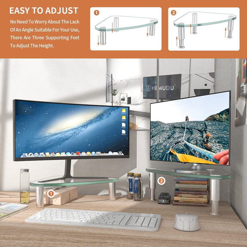 Hemudu 2 Pack Computer Monitor Riser | Triangle Desktop Universal Corner Stand for Computer Monitor & Laptop HD01T-203 - Image 4